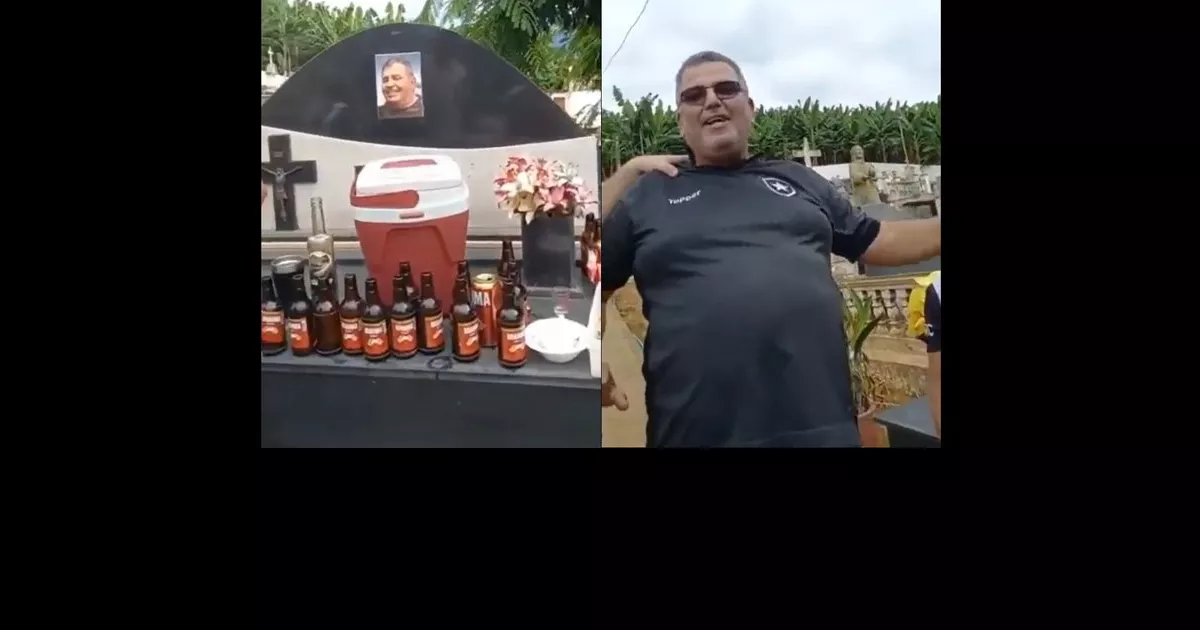 Filho de botafoguense leva cerveja em cemitério para homenagear o pai; veja