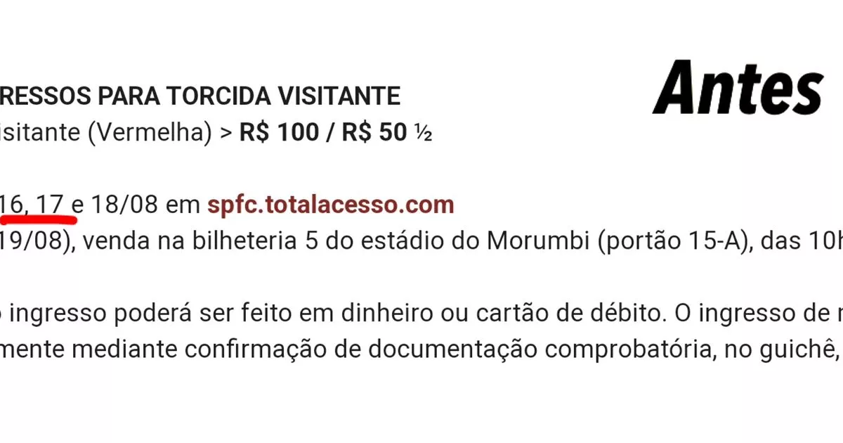 Após confusão, São Paulo edita informação dos ingressos no site